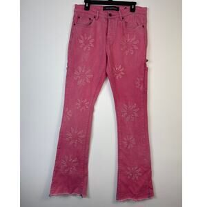 Valabasas Art Denim Stacked Pink Jeans Stretch Distressed Raw Hem Streetwear 32
